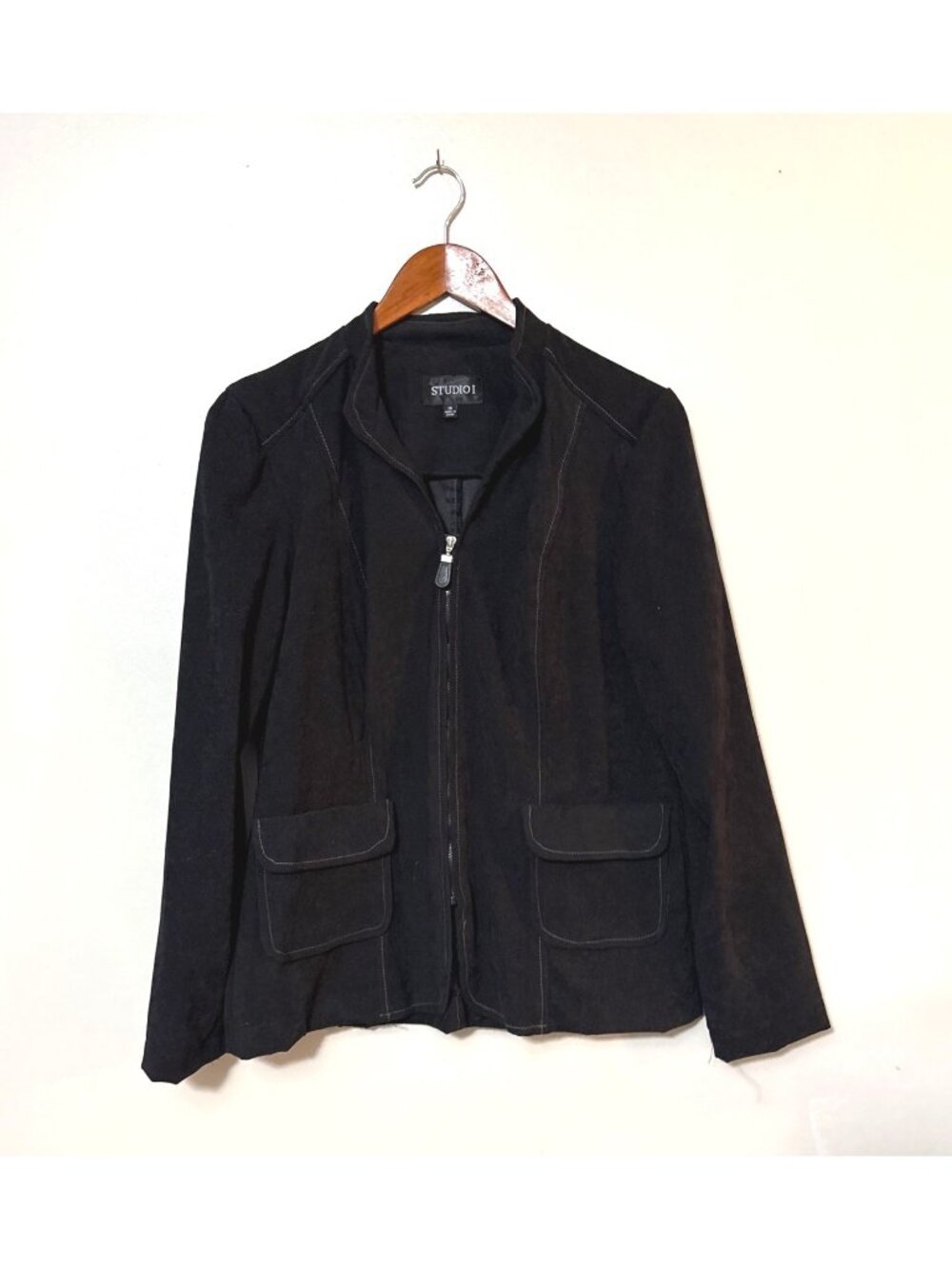 Studio I Womens Black Zip-Front Jacket W/ Pockets Size‎ 14